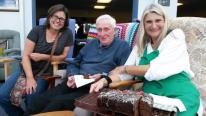 90 year old Robert Hopkins enjoys meeting friendly faces at Hayle Hub free lunch, shown here with Hayle Hub members Jane Haskins (left) and Alison Saunders 90 year old Robert Hopkins enjoys meeting friendly faces at Hayle Hub free lunch, shown here with Hayle Hub members Jane Haskins (left) and Alison Saunders